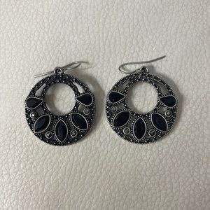 Silver and black thick hoop earrings